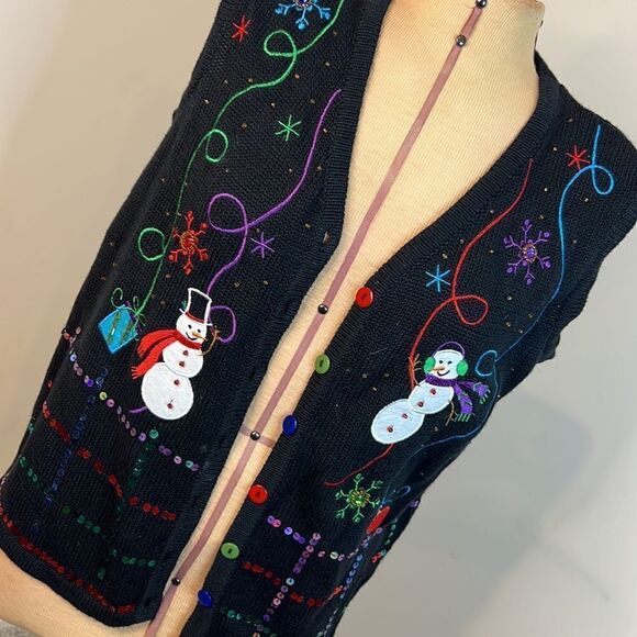 Kim Rogers Sequin and Beaded Embroidered Holiday Sweater Vest - Size Small - Picture 2 of 10